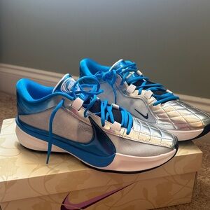 Nike Zoom Freak Metallic Silver and Vibrant Blue Sneakers